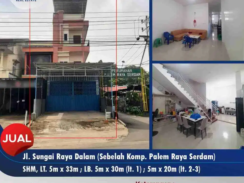 Dijual ruko 3lt Jl. Sui Raya Dalam - sudah siap pakai