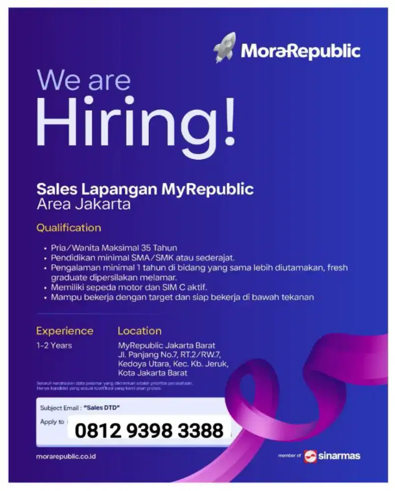 Lowongan kerja sales internet MyRepublic