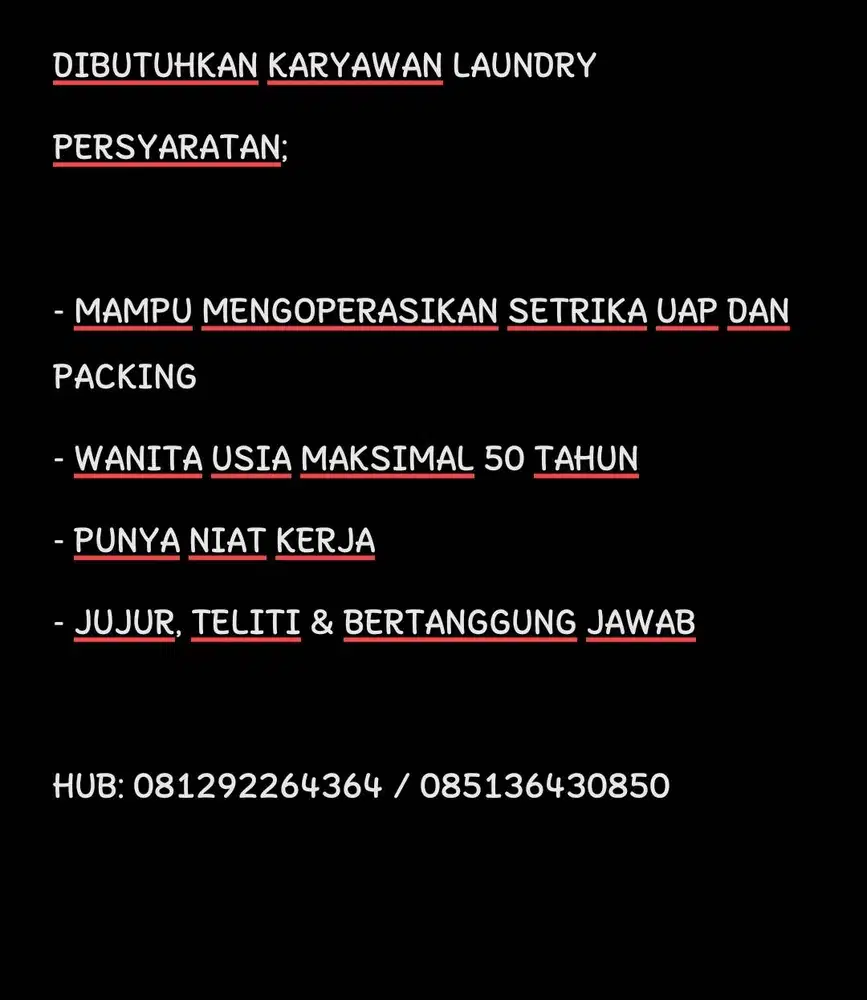 Lowongan karyawan laundry
