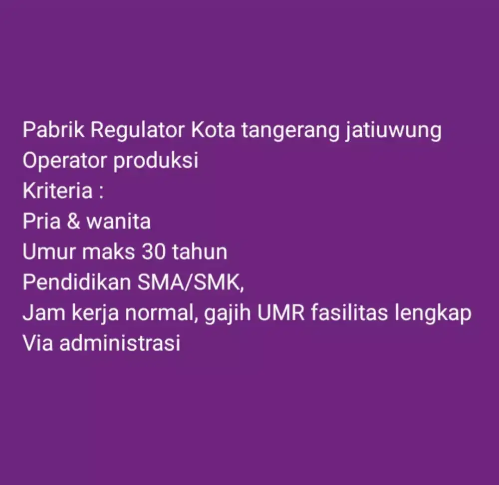 Lowongan kerja Pabrik regulator