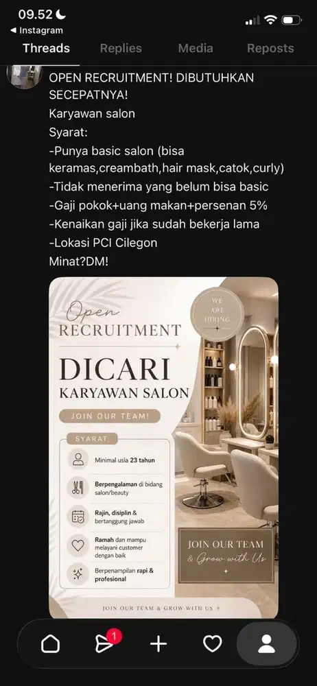 OPEN RECRUITMENT! DIBUTUHKAN KARYAWAN SALON
