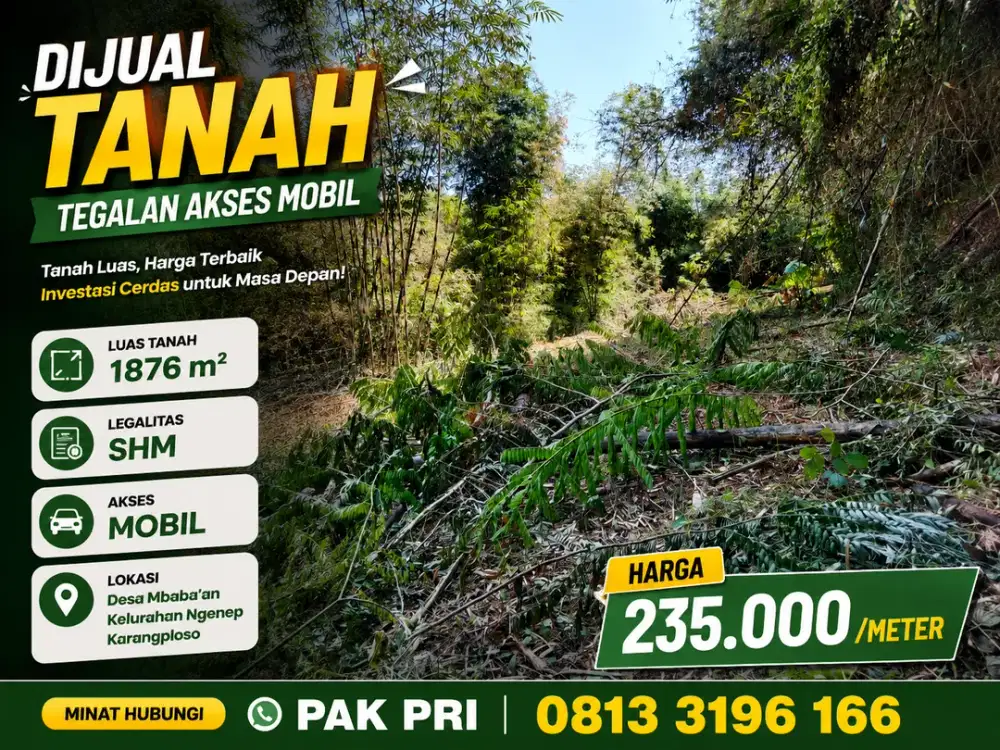 Dijual Murah Tanah Tegalan 1.800m² SHM Karangploso – Akses Mobil, Cuma 235 Ribu/m²