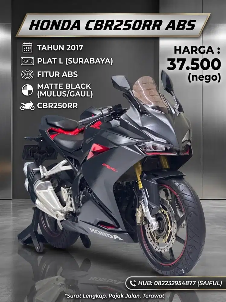 Perfect Condition!!Honda CBR 250RR ABS 2017 Plat L Mulus-Mustika