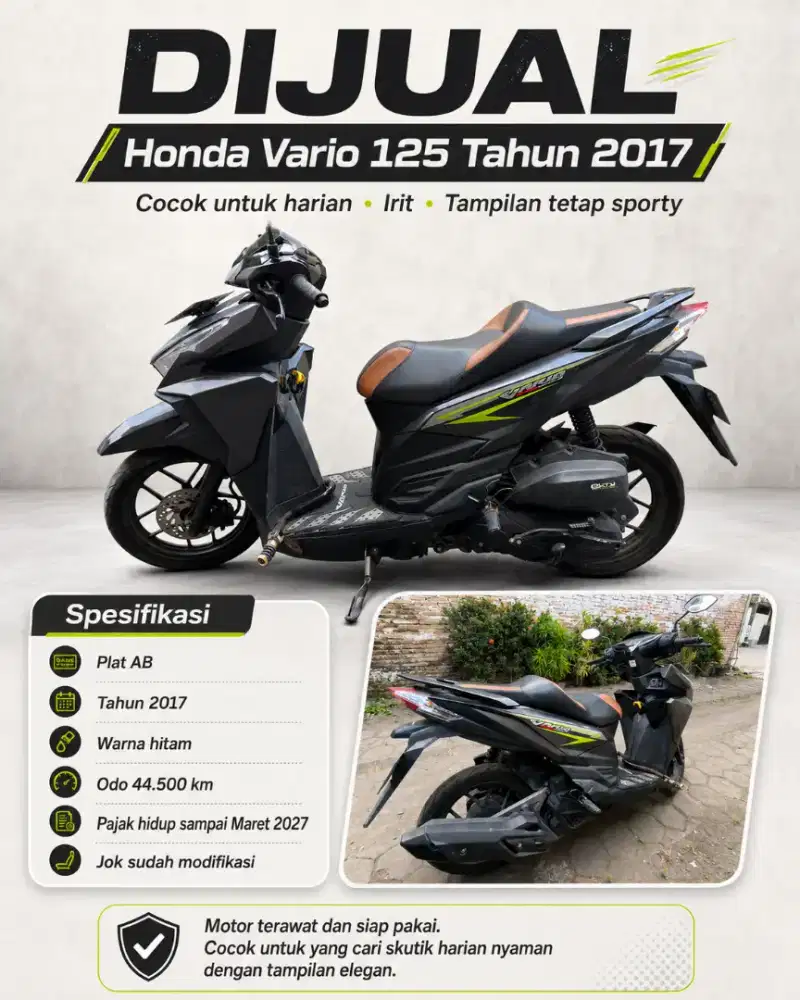 Honda Vario 125 Plat AB Pajak Hidup Panjang