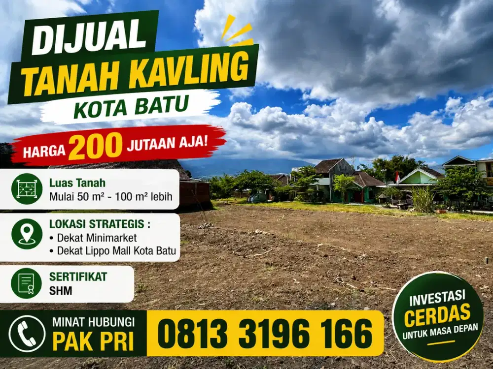 Tanah Kavling SHM 200 Jutaan di Kota Batu – Strategis Dekat Lippo Mall