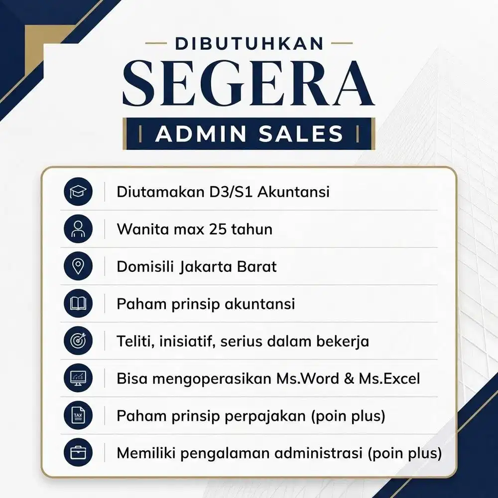 DIBUTUHKAN SEGERA - Admin Sales