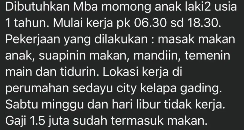 ART Momong Anak 1 tahun