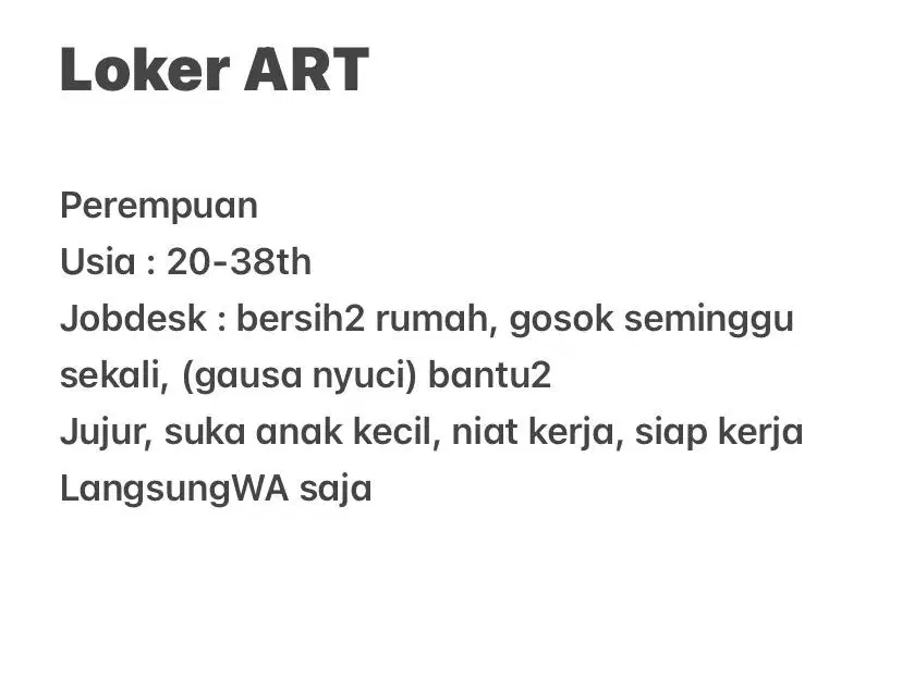Butuh cepet loker ART
