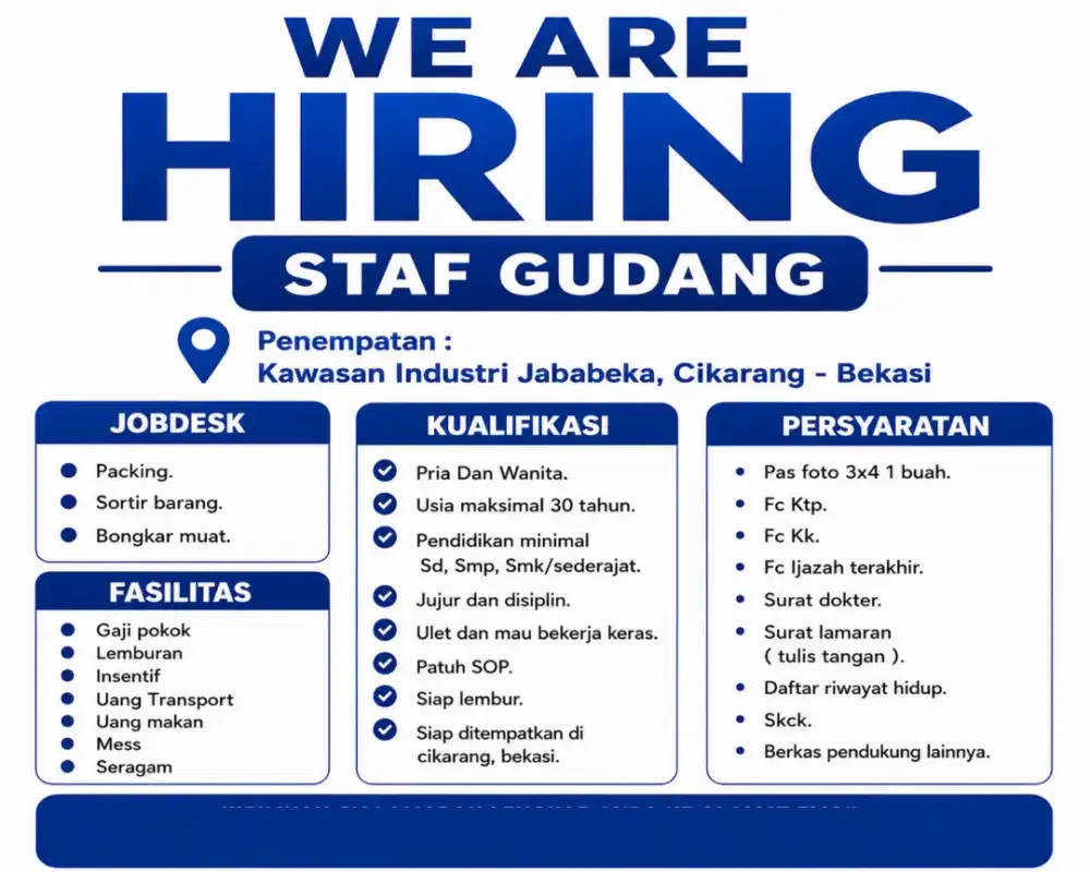 Dibutuhkan Segera Staf Gudang