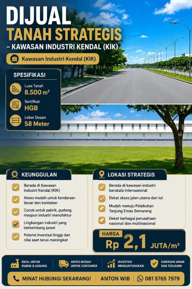 DIJUAL TANAH DI KAWASAN INDUSTRI KENDAL MURAH LUAS CEPAT SEGERA