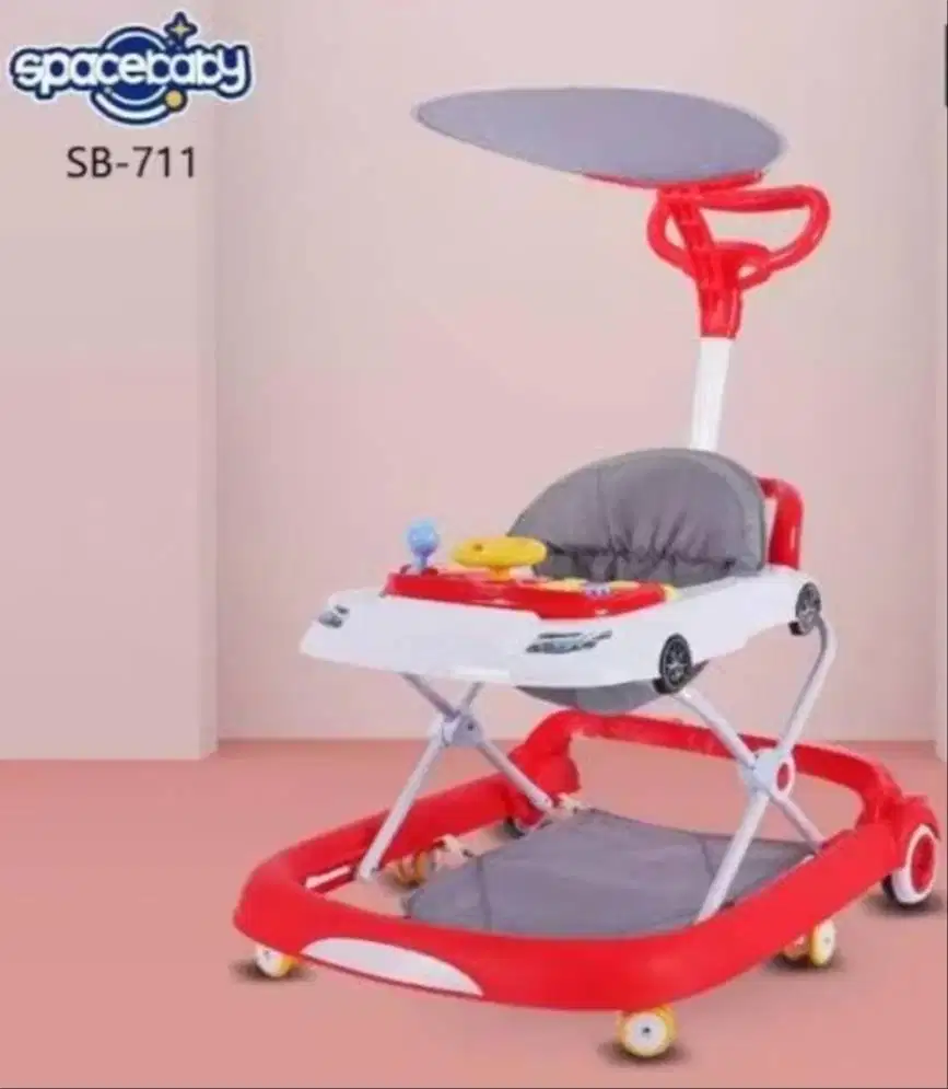 Space baby Baby Walker model mobil warna merah