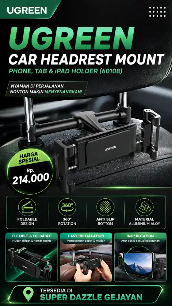 UGREEN CAR HEADREST MOUNT PHONE & TAB HOLDER (60108)