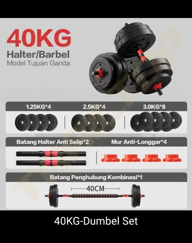 Dumbell set 40kg bs Barbel jg, Made in korsel pasti awet 15 thn.