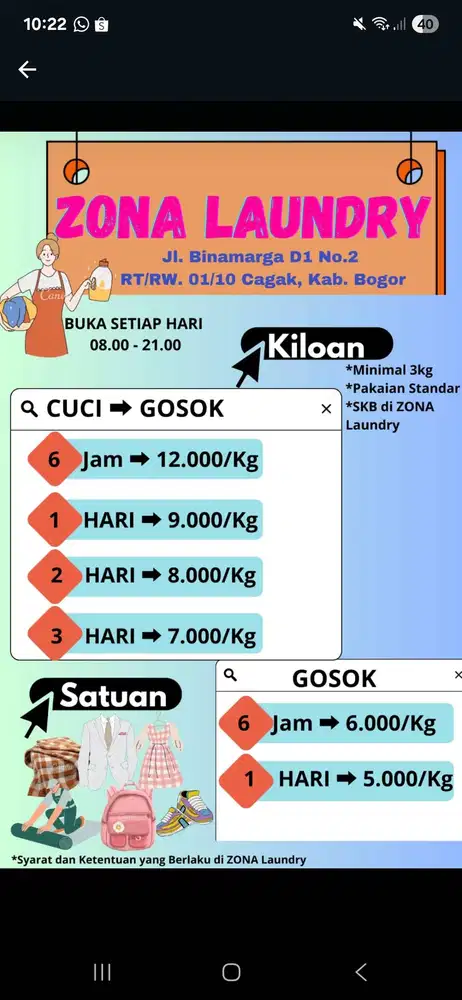 LOWONGAN KERJA ZONA LAUNDRY CAGAK, GUNUNG PUTRI KAB. BOGOR