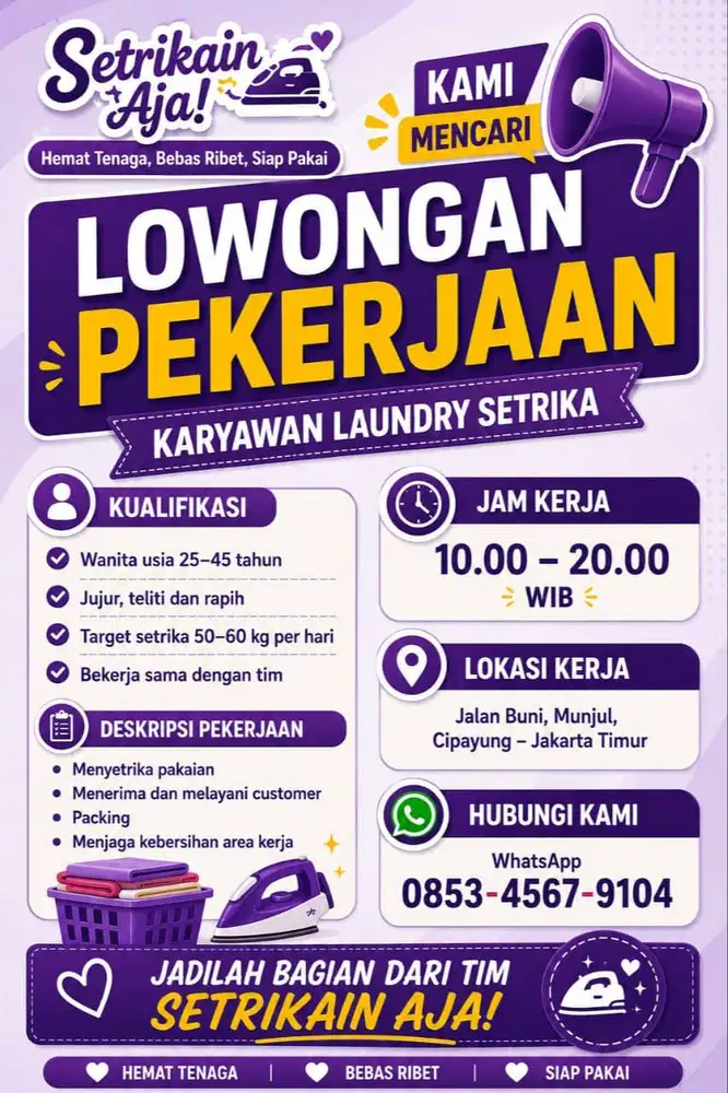 Loker karyawan setrika dilaundry