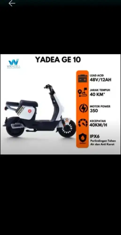 Sepeda listrik yadea GE10 garansi resmi