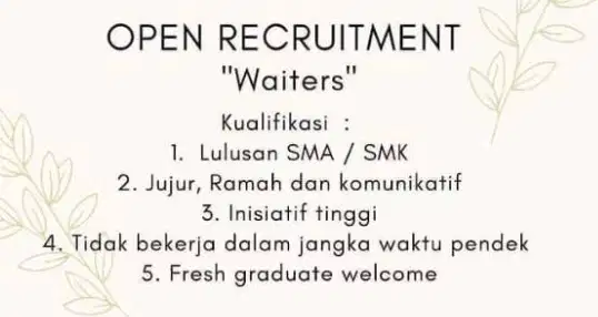 Lowongan Waiter Restoran Seafood