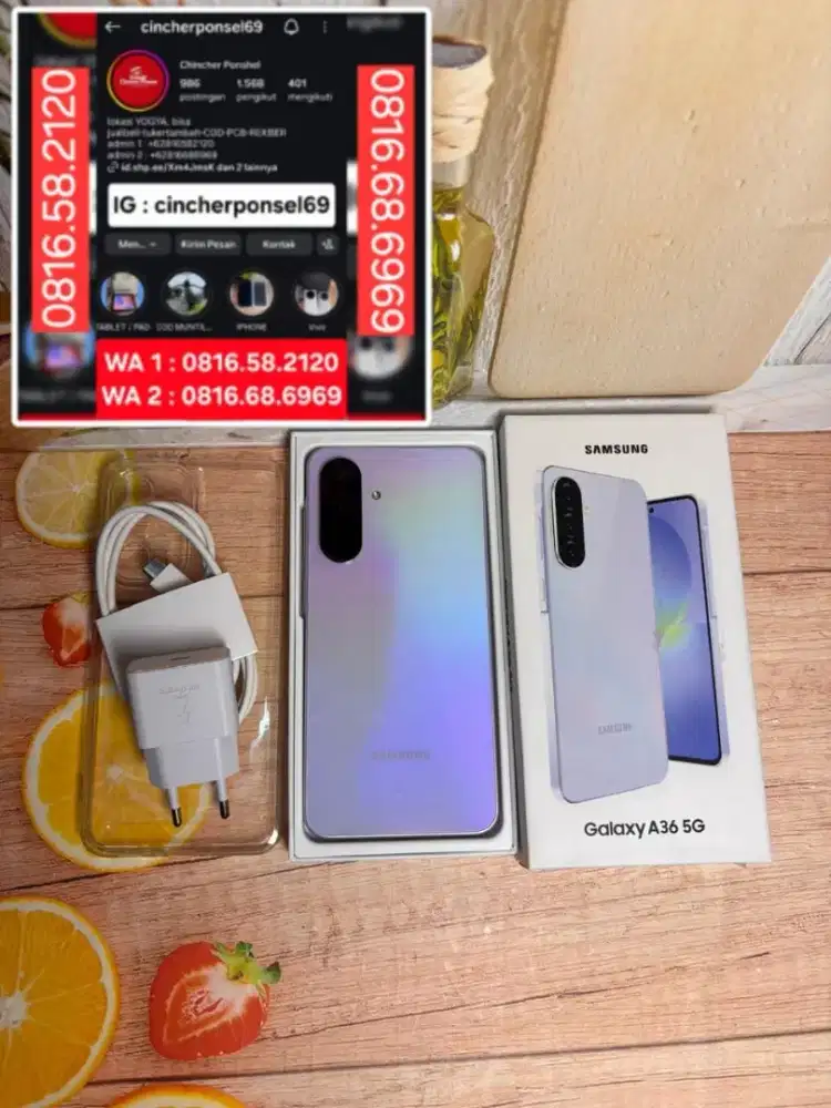 Jual hp SAMSUNG A36 5g 8/256 likenew ISTIMEWA grs feb 2027 fre adaptor