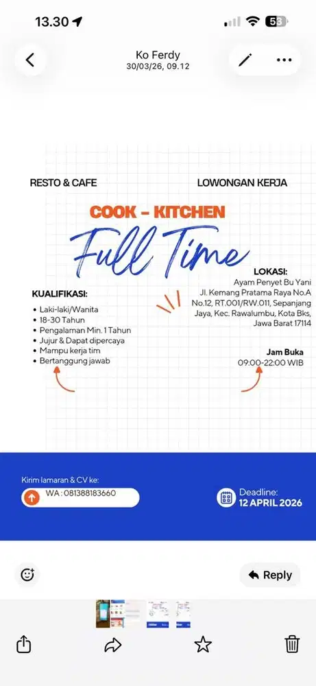 Lowongan Kerja Cook Staff