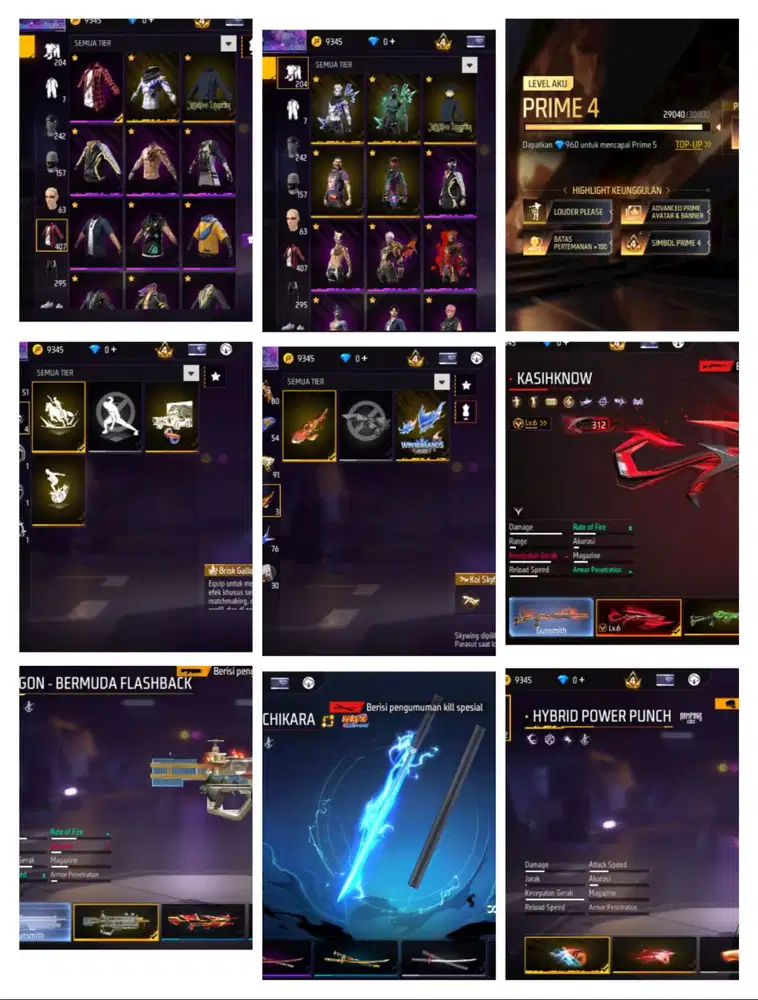 Jual akun game free fire