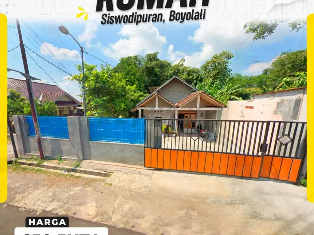 Rumah Murah Tanah Luas LT 340m² LB 90m² LD 10m Hadap Barat 3 KT 1 KM Listrik 900W Air PDAM di Jl. Jambu Siswodipuran Pusat Kota Boyolali