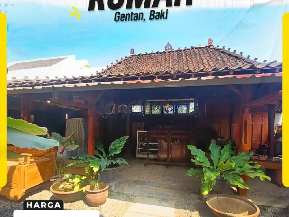 Rumah Traditional Ethnic Etnik Jawa / Limasan LT 247m² LB 125m² Hadap Utara 1 KT 2 KM Listrik 1300W Air Sumur Gazebo Tepi Jl. Jetis Raya Gentan Baki S