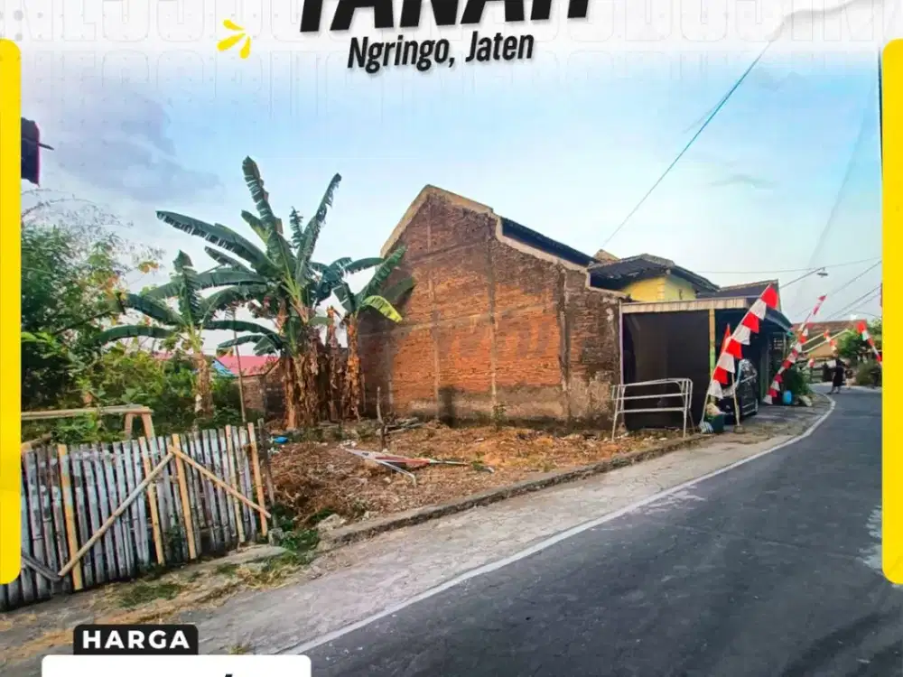 Tanah Pekarangan Siap Bangun LT 305m² LD 9m Hadap Selatan di Randurejo Ngringo Jaten Karanganyar (Dekat Kampus UNS Kentingan, Palur Plaza & Ringroad S