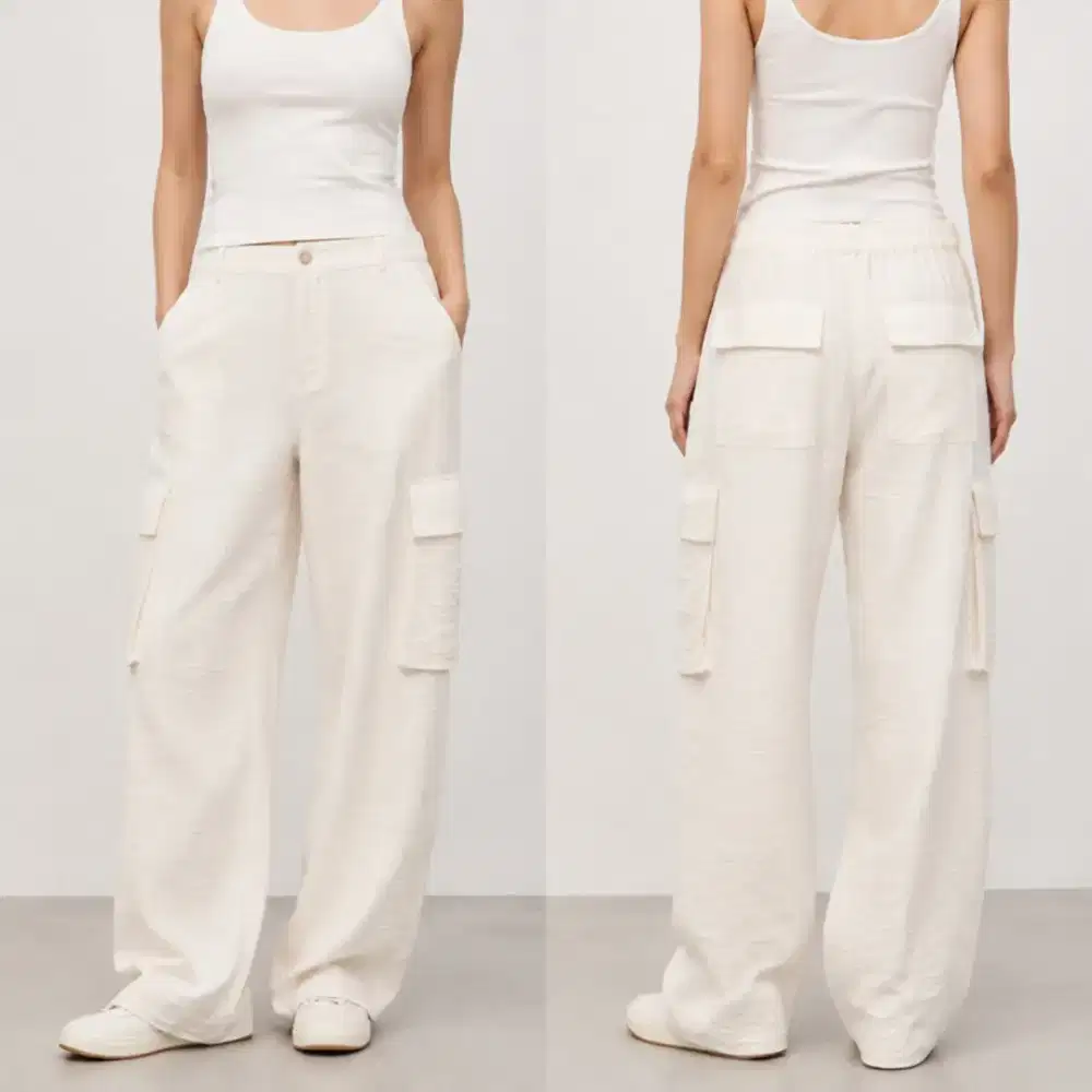 H&M CELANA CARGO TEXTURED WHITE ASLI ORIGINAL BARU