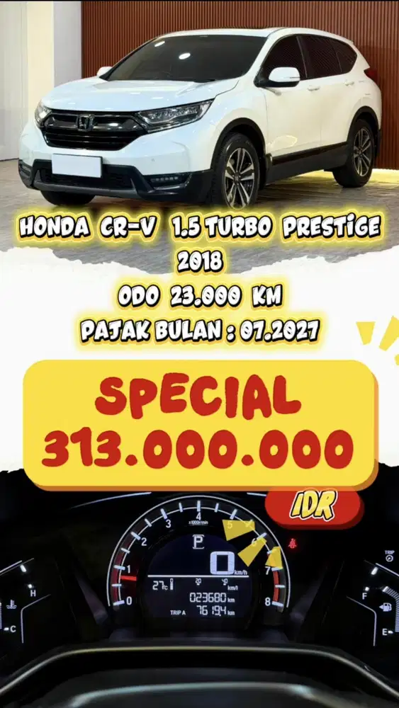 [ ODO 23.000 KM ] HONDA CR-V 1.5 TURBO PRESTIGE AT 2018 BERGARANSI