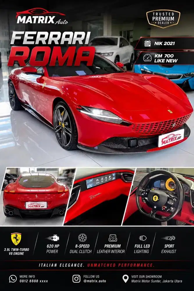Ferrari Roma New Nik 2021 Red on Black Siap pakai