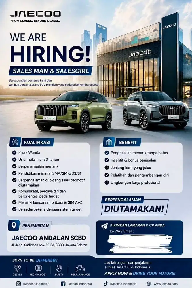 Lowongan Sales Executive / Sales man / Sales Girl Mobil Jaecoo