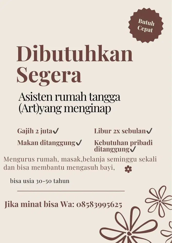 Dibutuhkan Art menginap