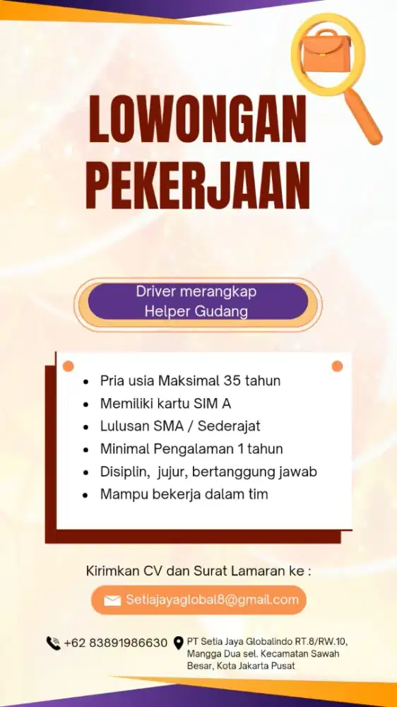 LOWONGAN KERJA - SEGERA HUBUNGI