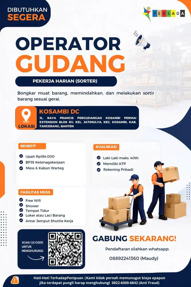 LOWONGAN KERJA PERSADA - OPERATOR GUDANG (SORTER)