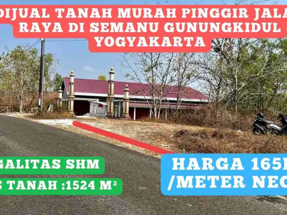 Dijual Tanah Murah Pinggir Jalan Raya di Semanu Gunungkidul Yogyakarta