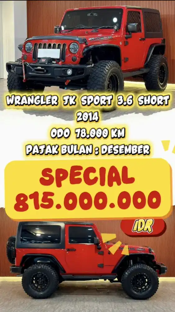 [ 5 YEAR WARRANTY ] WRANGLER JK SPORT 3.6 SHORT [ 2 PINTU ] 4X4 2014