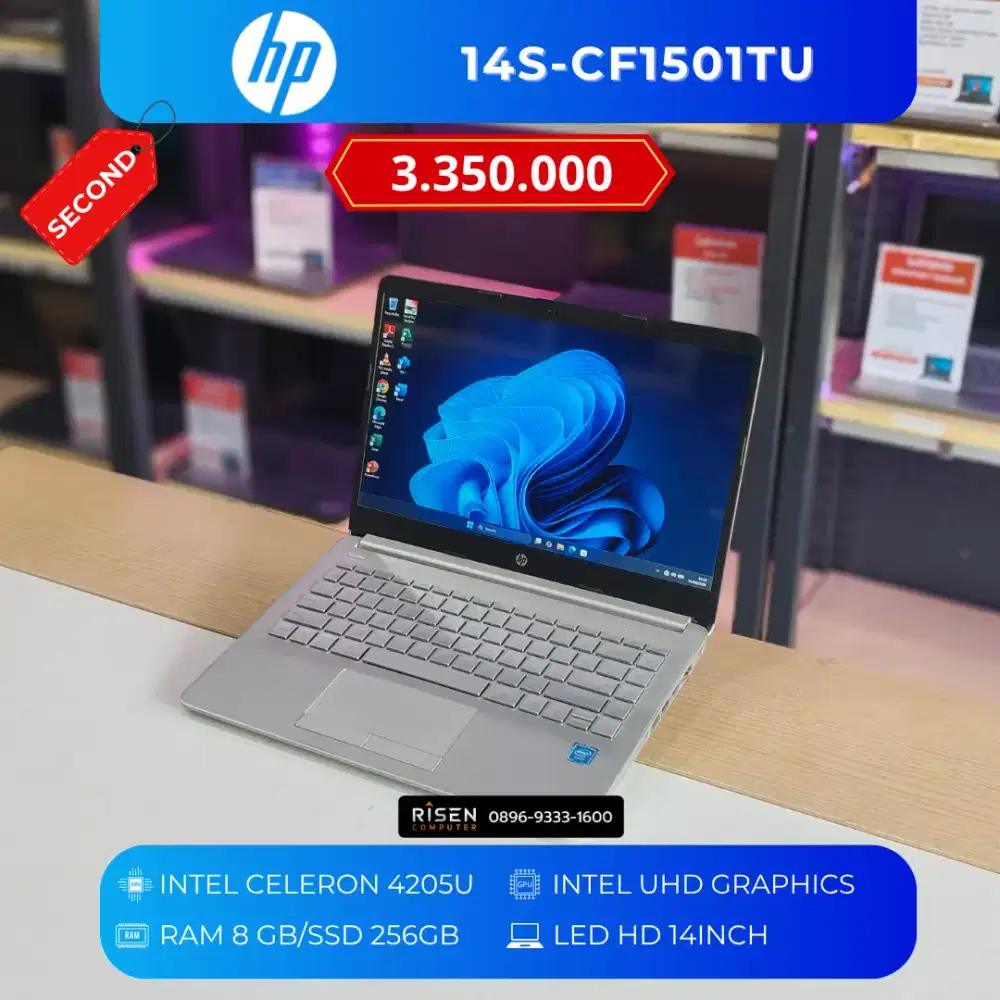 HP 14S-CF1501TU Intel Celeron 4205U RAM 8GB SSD 256GB HD 14Inch Bekas