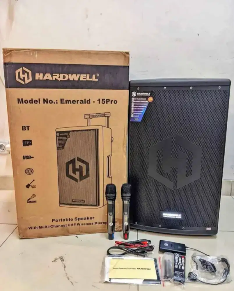 Speaker portable 15 inch Hardwell emerald 15pro bluetooth 600 Watt