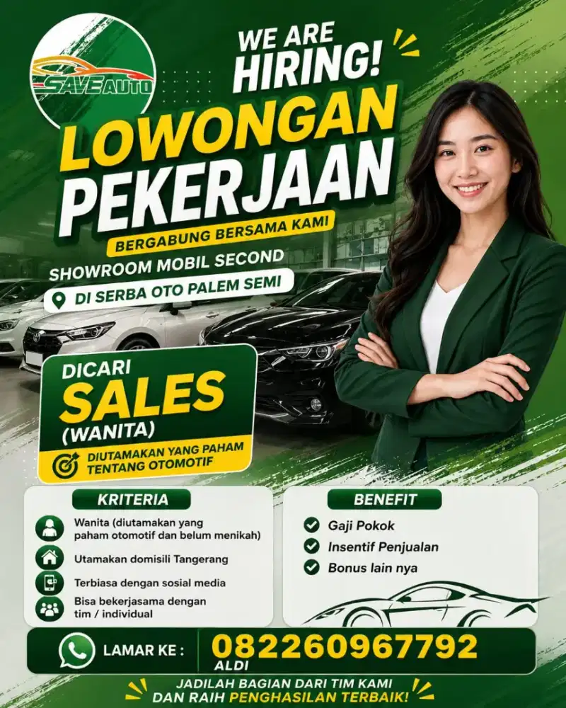 Dicari digital marketing/ sales mobil bekas