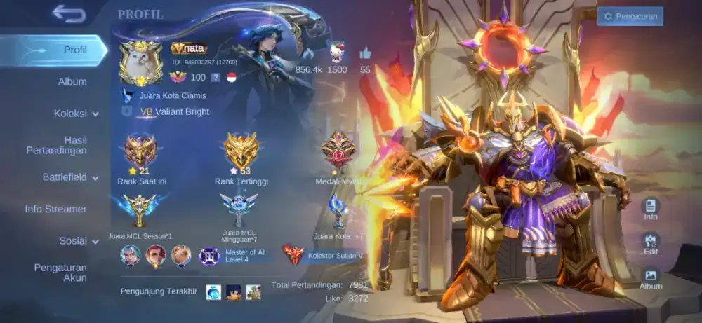 Jual Akun Mobile Legend Sultan