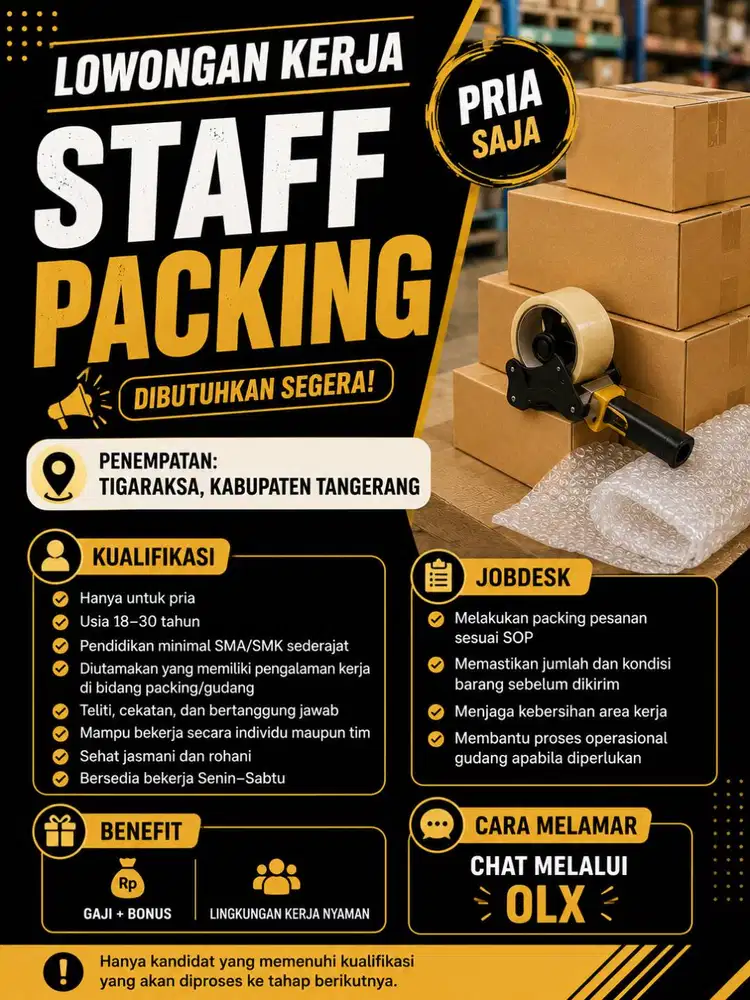 STAFF PACKING - DIBUTUHKAN SEGERA