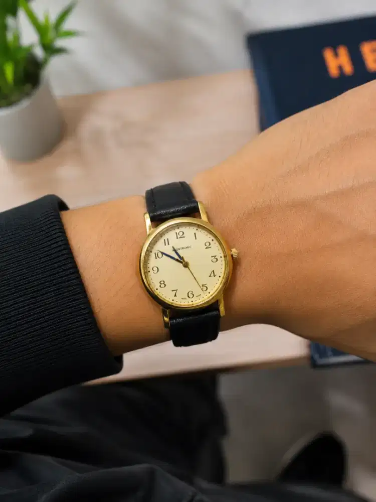 Montblanc 1628 Classic Gold Tone Cream Dial Leather Strap Vintage