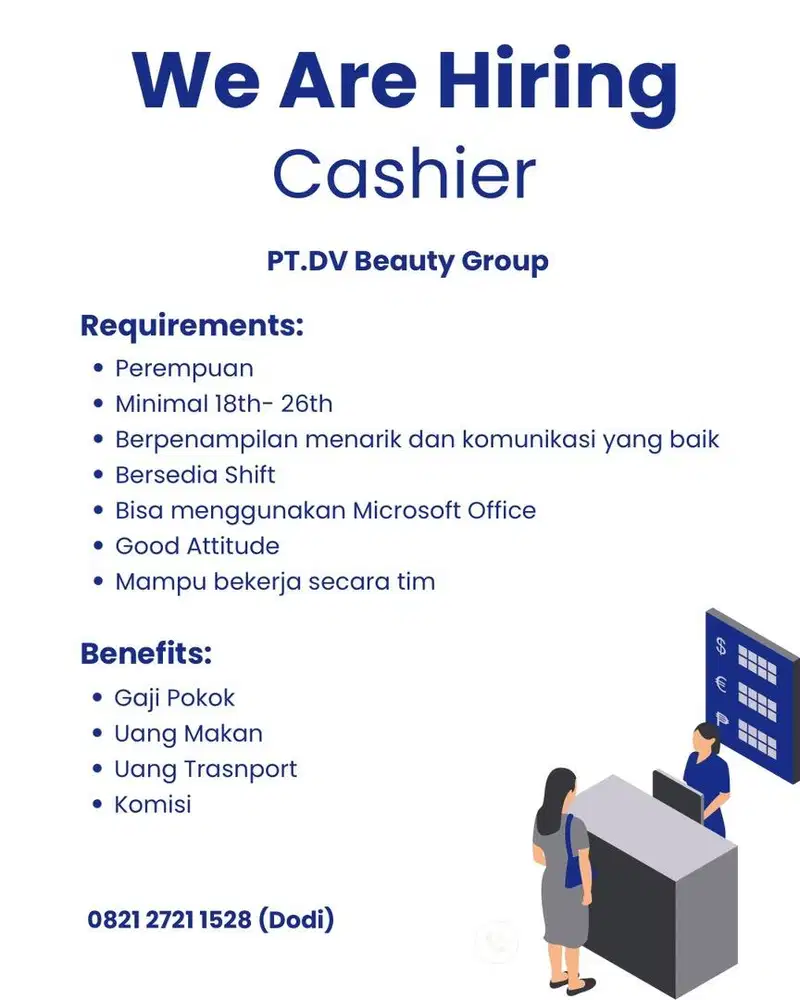 Di Cari Kasir Wanita