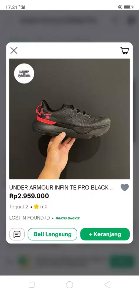Sepatu Under Armour 40,41 masuk