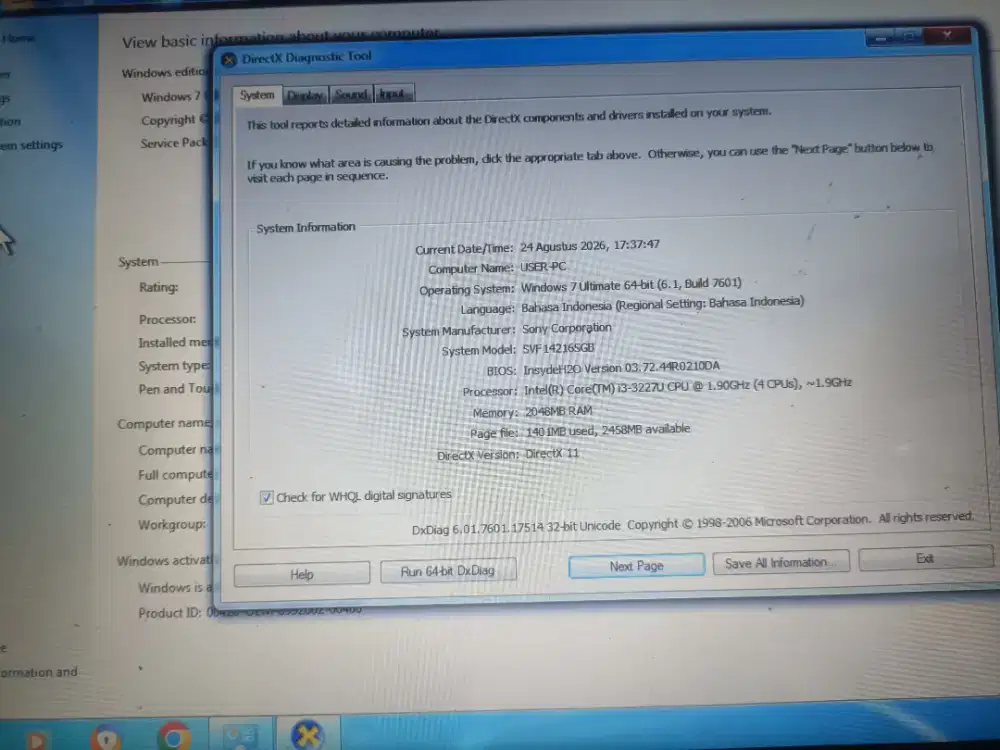 Jual Laptop Sony Vaio touchscreen