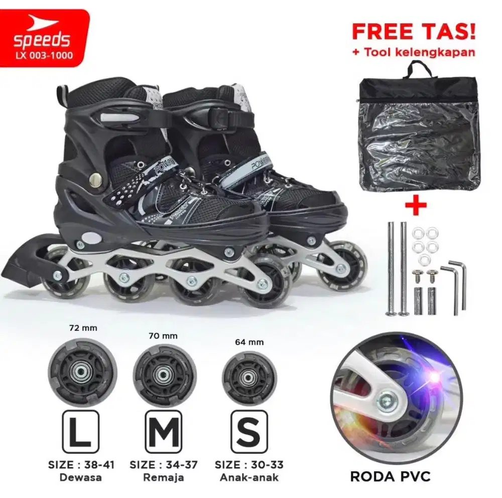 Sepatu Roda Speeds Hitam ukuran S