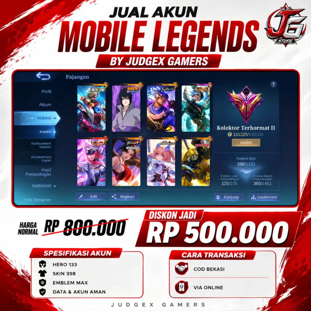 JUAL BELI AKUN MOBILE LEGENDS SKIN 398