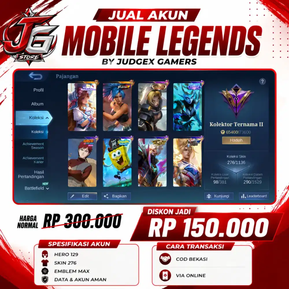 JUAL AKUN MOBILE LEGENDS SKIN 276