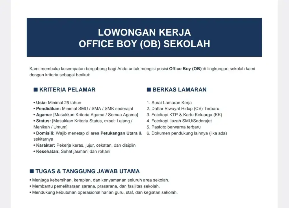 Butuh OB sekolah