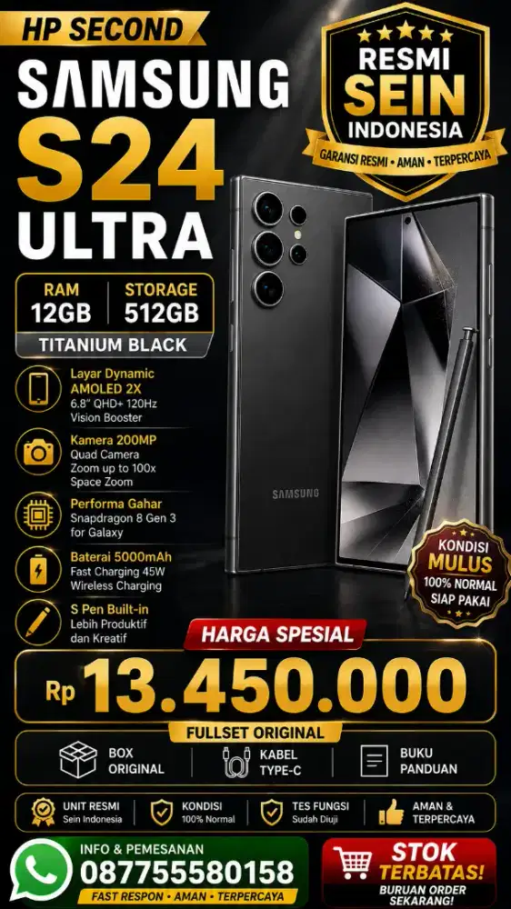 Samsung S24 Ultra Ram 12/512 Gb Fullset Original Sein Muluss